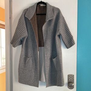 AIDA Womens Size M Gray Long Cardigan Sweater Wool Blend One Button Front